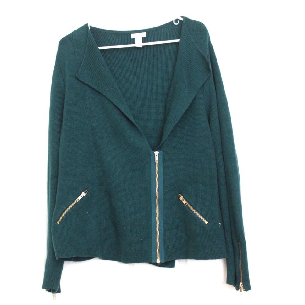 Chico's Zipper Cardigan Green Long Sleeves Women's Size XL